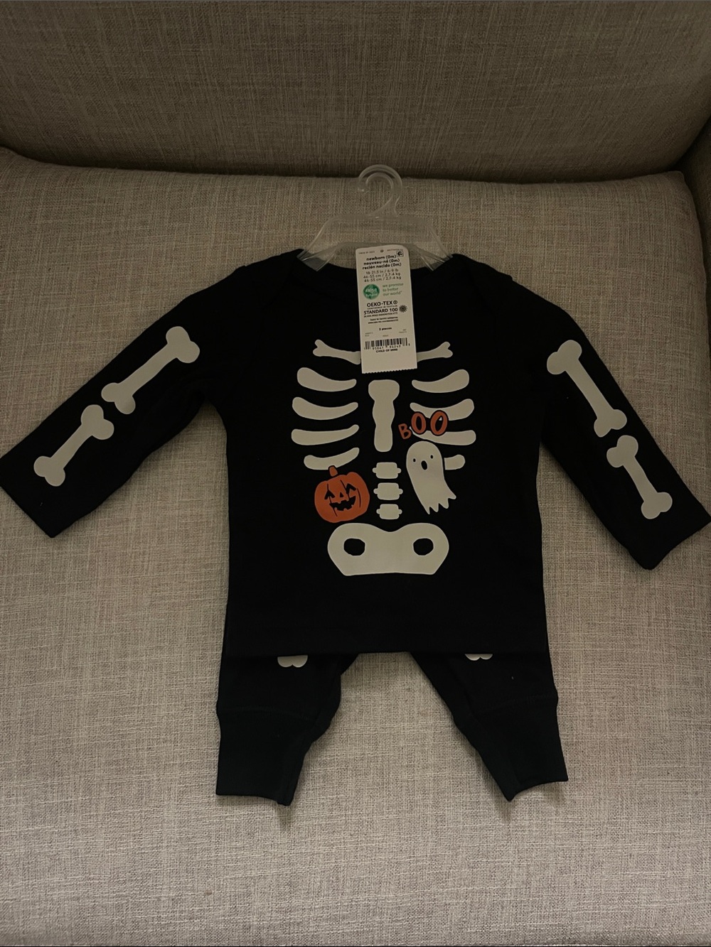 Carter's Black Skeleton Pajama Set with Orange Pumpkin and White Ghost